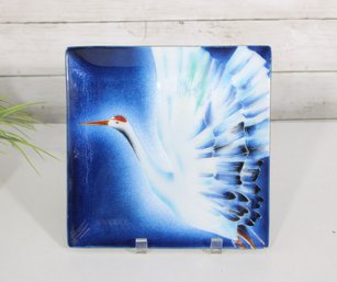 Vintage Japanese Cloisonn Enamel Tray  Stork Design, Kitakyushu Shippo-Yaki, 9'