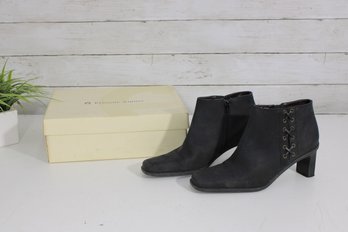 #31-Etienne Aigner Black Leather Ankle Boots  Womens Size 8M  Block Heel Booties W/ Box