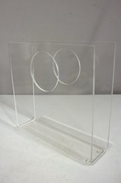 Vintage Modern Lucite Magazine Rack With Circular Cutout  11.5H X 11W X 4D
