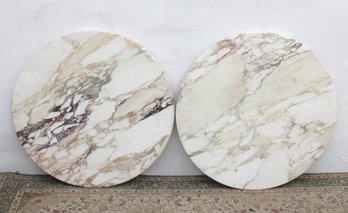 Pair 29' Round Marble Table Tops  1' Thick Stone Slabs  Natural Veining - 2 Available