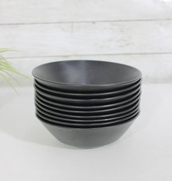 Set Of 9 Vintage Black Bowls  Made In England  6.5' Round Matte Finish Tableware
