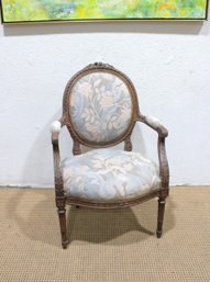 Louis XVI Style Oval Back Armchair  Carved Wood Frame W/ Floral Upholstery-37' High X 24' Wide X 19' Deep