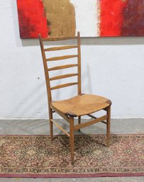 Mid-Century Style Ladder Back Wood Dining Chair With Rush Seat -  Height: 39 In  Width: 18.5 In  Depth: 16'