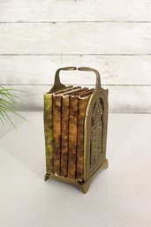 Vintage Hebrew Prayer Book Set In Brass Holder  5 Mini Books  7' Tall  Judaica