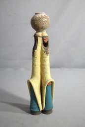 Israel Pottery 2 Figurine Woman  Holding Pot On Head Signed