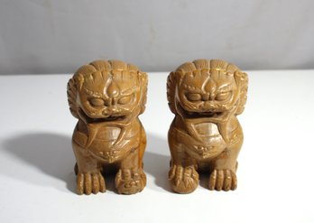 Pair Of Hand-Carved Resin Foo Dog Guardian Statues