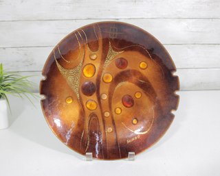 Signed Sascha Brastoff Enamel On Copper Charger  Mid-Century Modern, 11.5'
