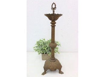Vintage Ornate Brass Column Standing Ashtray (receptacle Missing)