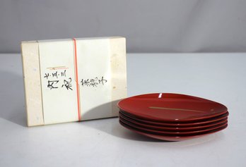 Set Of 5 Japanese Lacquer Mini Plates  5' Oval
