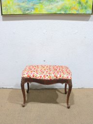 Carved Wood Upholstered Bench  Floral Accent Vanity / Entryway Seat