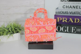 Vera Bradley Hanging Travel Organizer Cosmetic Bag  Bright Pink Orange Paisley  Fold-Out Makeup Case