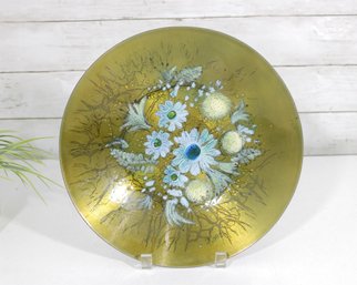 Sascha Brastoff Enamel On Copper Bowl  MCM Floral Design Charger, 11.5'