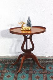 Vintage Mahogany Lyre-Base Side Table With Brass-Claw Feet