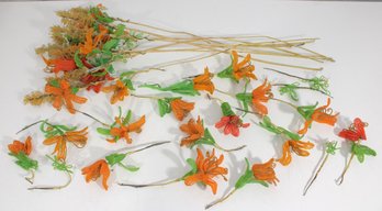 Vintage Handcrafted Beaded Flower Stems  Orange & Green Glass Bead Floral Arrangement Lot