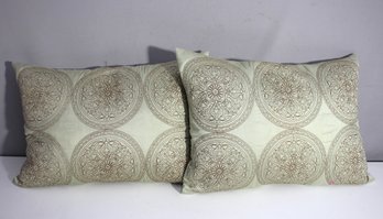Set Of Two Elegant 14' X 20' Decorative Pillows With Embroidered Medallion Design