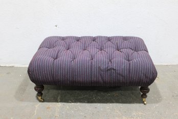 Tufted Upholstered Ottoman Bench W/ Turned Wood Legs & Brass Casters  41' Wide