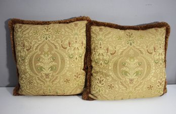 Set Of Two Decorative 20' X 20' Throw Pillows With Elegant Tapestry Design
