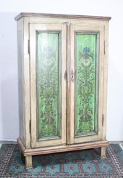 Hand-Painted Antique Armoire With Floral Motif