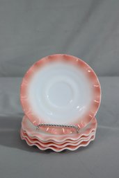 Five Vintage Hazel Atlas Pink On White Crinoline Ripple Ruffle Rim Saucers