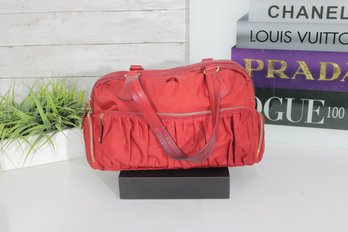 MZ Wallace Red Nylon Satchel Handbag  Leather Trim  Multi Pocket  Removable Pouch  Dust Bag Included