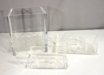 Lot Of 3 Acrylic Tissue Holder & Waste Basket And Napkin Holder  - Modern Minimalist