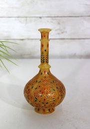Vintage Hand Painted Enamel Decorated Glass Bottle / Vase  6.5  Moorish / Bohemian Style