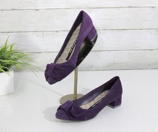 #35-Libby Edelman Purple Suede Pumps W/ Bow Detail  Womens Size 6M  Low Block Heel