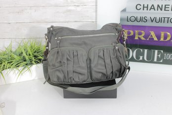 MZ Wallace Gray Nylon Crossbody Shoulder Bag  Multi Pocket  Pink Lining  Designer Handbag  Dust Bag