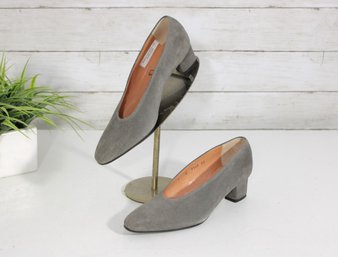 #36- Espace Gray Suede Pumps  Womens Size 6  Low Block Heel Comfort Shoes