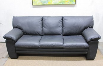 Nicoletti Italian Leather Sofa  Modern Gray 3-Cushion Couch