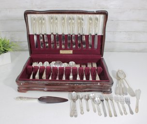 Vintage Mixed Flatware Set In Community Chest  Silverplate Assorted Patterns W/ Case