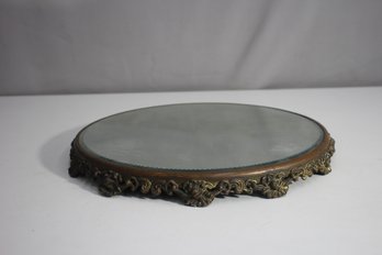 Vintage Victorian Ornate Footed Plateau Mirror Vanity Tray - 14.5' Round