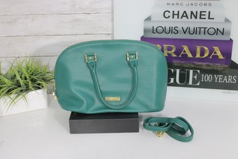 Joy & Iman Green Leather Satchel  Gold Hardware  Detachable Strap  Charm Accent  Dust Bag