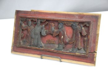 Old Wood Asian Panel Relief Temple Figurines Hand Carved