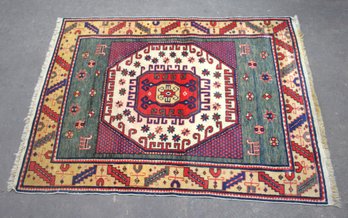 51' X 39.5' Hand-Woven Tribal Geometric Wool Rug  Vibrant Colors