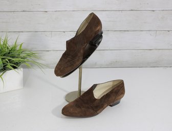 #38-Herms Paris Brown Suede Loafers  Classic Slip-On Shoes  Size
