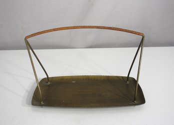 Mid-Century Modern Brass Tray By Hein Matten  Germany, 7 X 10 Sculptural Handle Basket