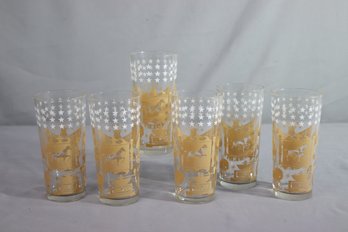 Set Of 6 Vintage Jeannette Early American Pattern Glass Tumblers