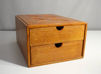 Vintage Carved  Leather 2-Drawer Box With Ornate Design