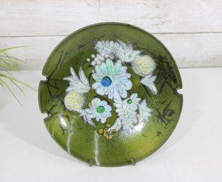Vintage Sascha Brastoff Enamel On Copper Ashtray  MCM Floral Design, 8'