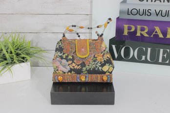 Vintage Tapestry Beaded Handbag  Floral Needlepoint Purse  Ornate Boho Evening Bag
