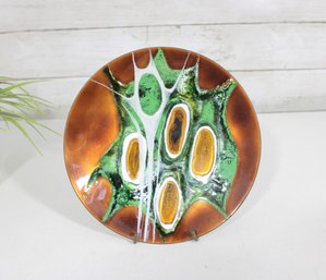 Pierrette LeClaire Enamel On Copper Charger  Abstract MCM Design, Signed, 7.5'