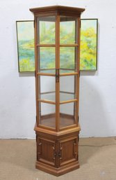 Tall Lighted Corner Curio Cabinet  Glass Display W/ Storage Base  77' High