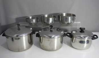 Lot Of Stainless Steel Pots And Mixing Bowls - Farberware & More