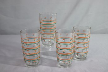 Group Lot Of 4 Vintage Stripe And Flower Juice Glasses