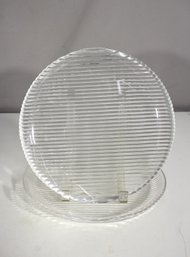 Set Of 2 Clear Glass Dinner Plates  9.5 Round Ribbed Textured Design, Minimalist Modern