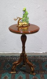 Ornate Round Accent Table With Carved Pedestal Base
