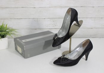 #42-Bruno Magli Black Satin Bow Pumps  Classic Dress Heels  Size 8.5
