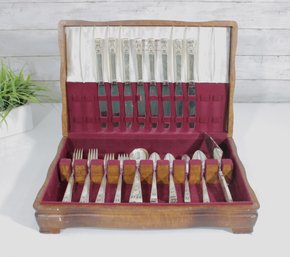 1847 Rogers Bros Silverplate Flatware Set  Partial Service W/ Chest  First Love Pattern