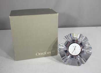 Vintage Orrefors Sweden Crystal Desk Clock - 5'H X 5.5'W